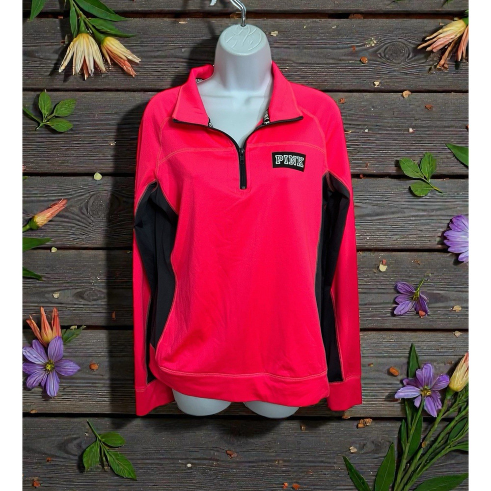 Victoria's Secret PINK 1/4 Zip Performance Top Sz M Neon Pink Athletic Shirt